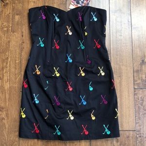Strapless  Loudmouth Guitar & Golf Club dress NWT